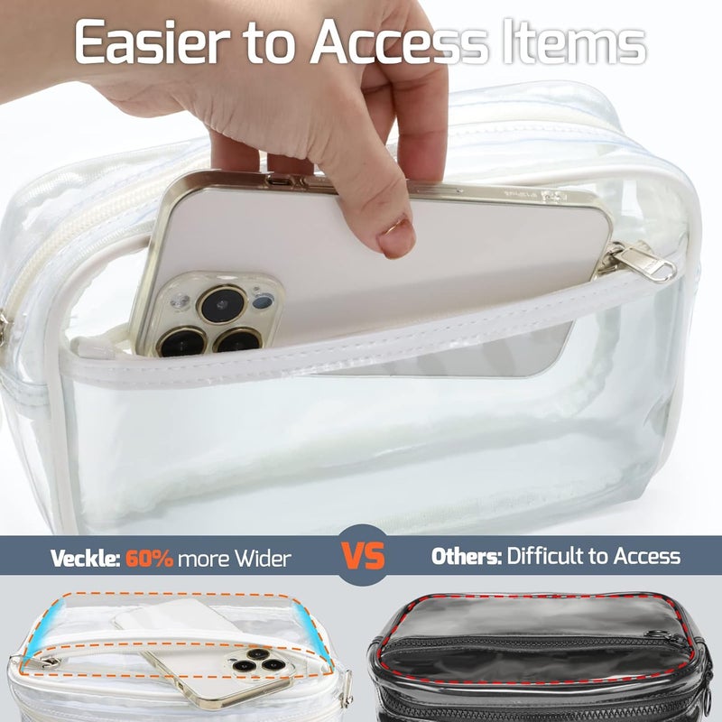 Veckle Clear Fanny Pack - Plus Size Only 35" - 51" Stadium Approved 2 Pack Crossbody Clear Belt Bag for Women Men Transparent Waist Bag for Sports Events, Concerts, White - Image 5